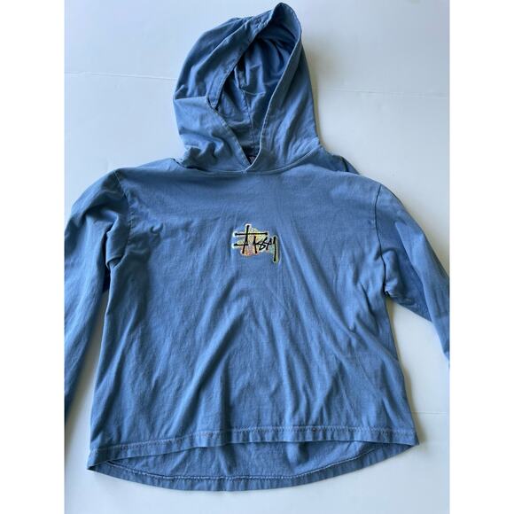 Stussy Holographic Logo Hoodie Light Blue Size Large - Picture 2 of 6